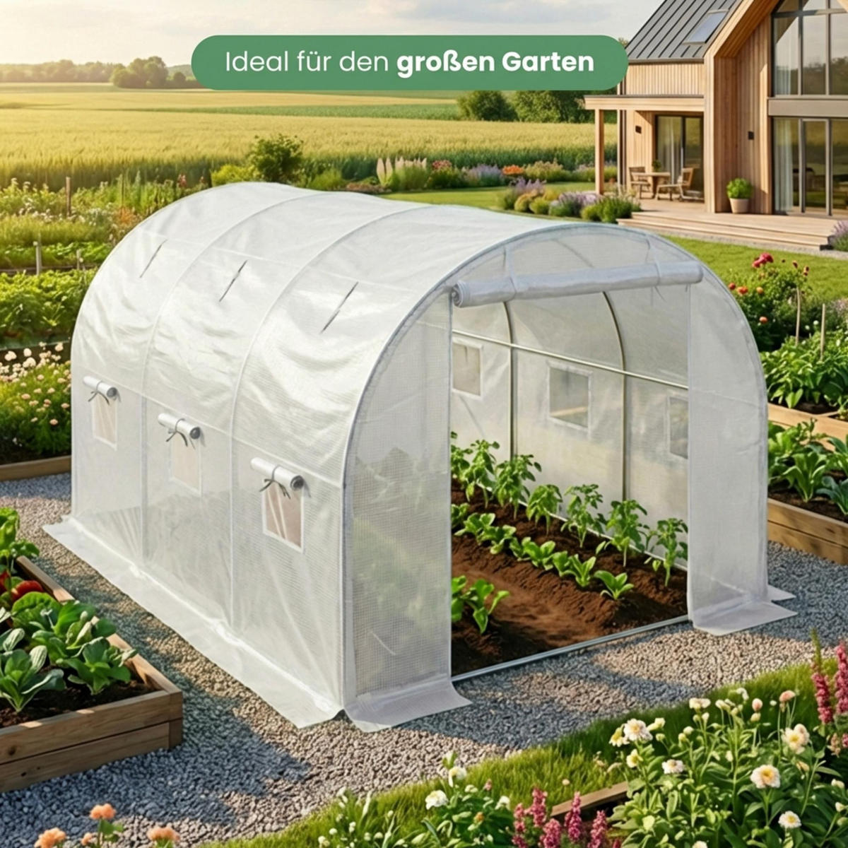 TUNNELGEWÄCHSHAUS mit aufrollbaren Seitenwänden, Weiß, 200x300x200 cm - Weiß, Metall (200/200/300cm) - Akord