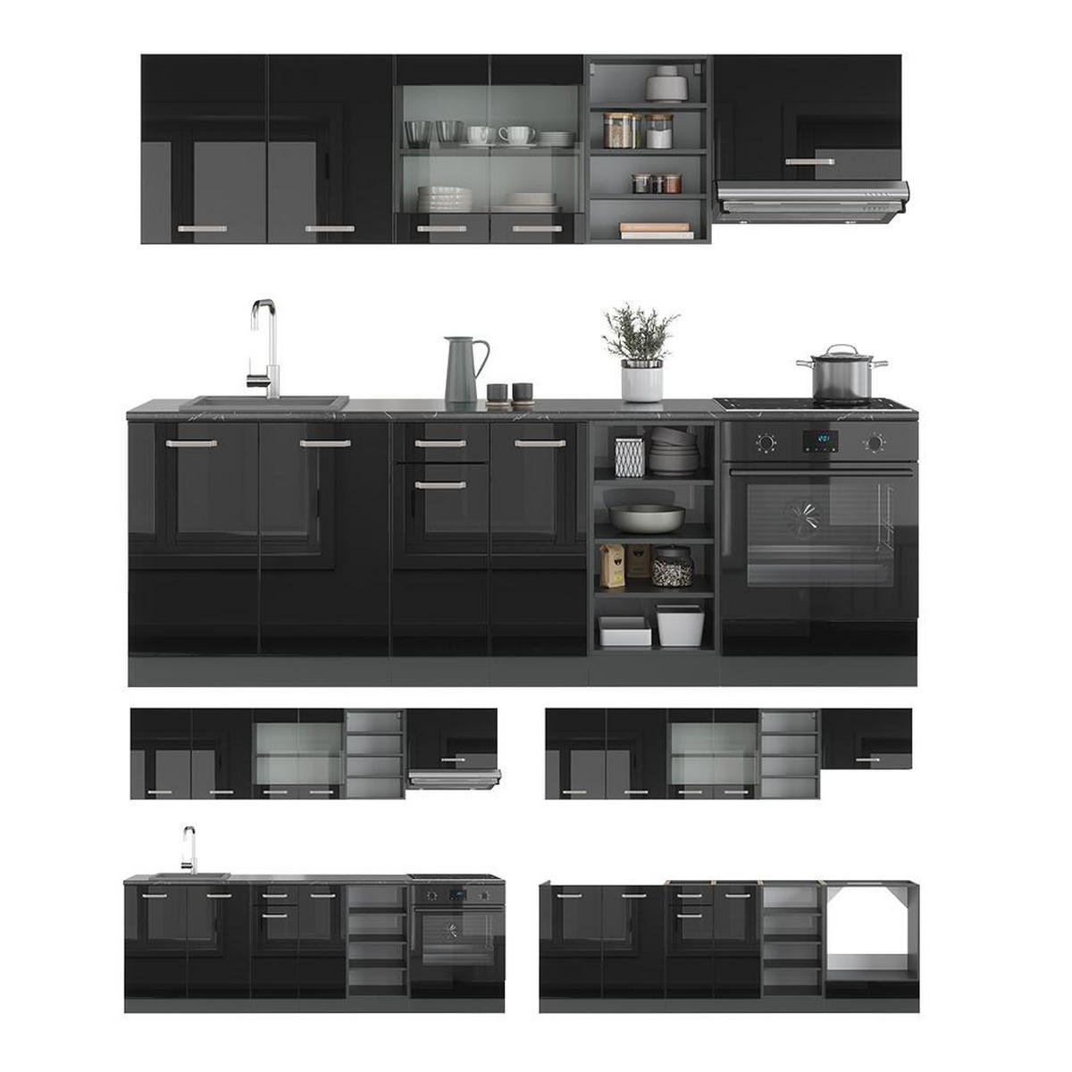 KITCHENETTE R-Line Negru lucios/antracit 240 cm , AP Stejar - negru cu luciu intens/antracit, compozit lemnos (240/206.8/60cm) - Vicco