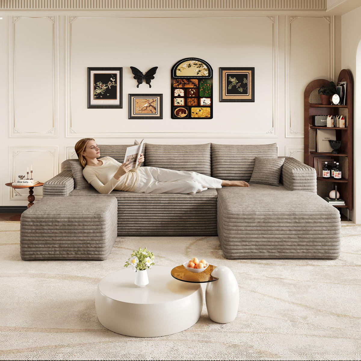 WOHNLANDSCHAFT Cord Camel ohne Montage - Hellbraun, Textil (241/58/151cm) - WISHDOR