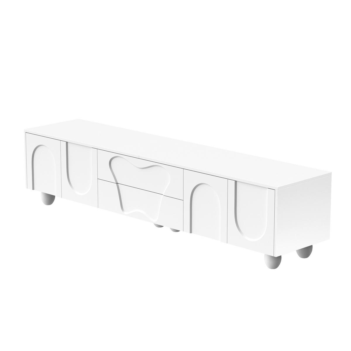 TV-LOWBOARD Weiß 180 cm mit geschwungenen Fronten & runden Holzbeinen - Weiß, Holzwerkstoff (180/42/40cm) - Urban Meuble