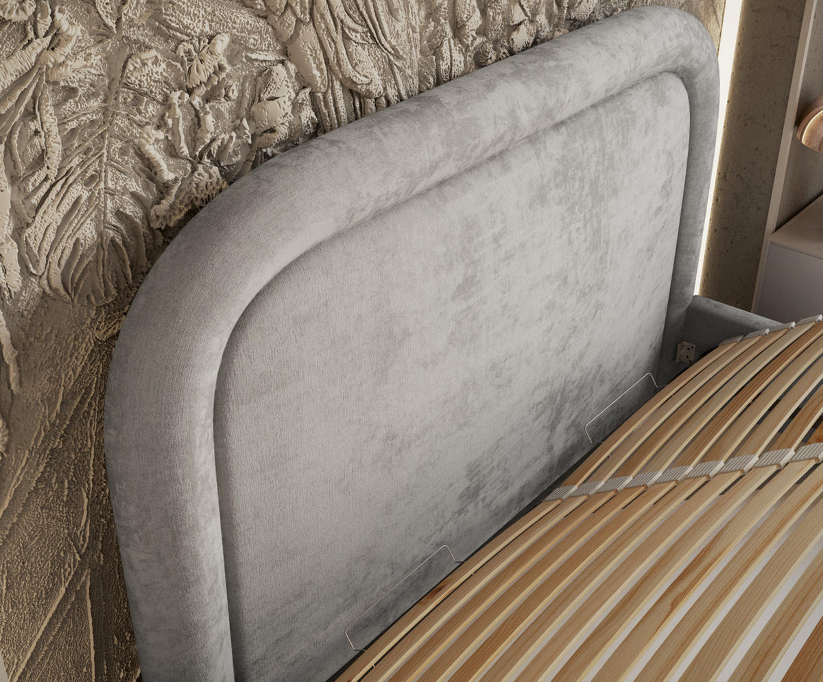 POLSTERBETT Mija Hellgrau 120/200 cm im Chenille-Stoff - Hellgrau/Naturfarben, Holz/Holzwerkstoff (120/200cm) - Maison de Reve