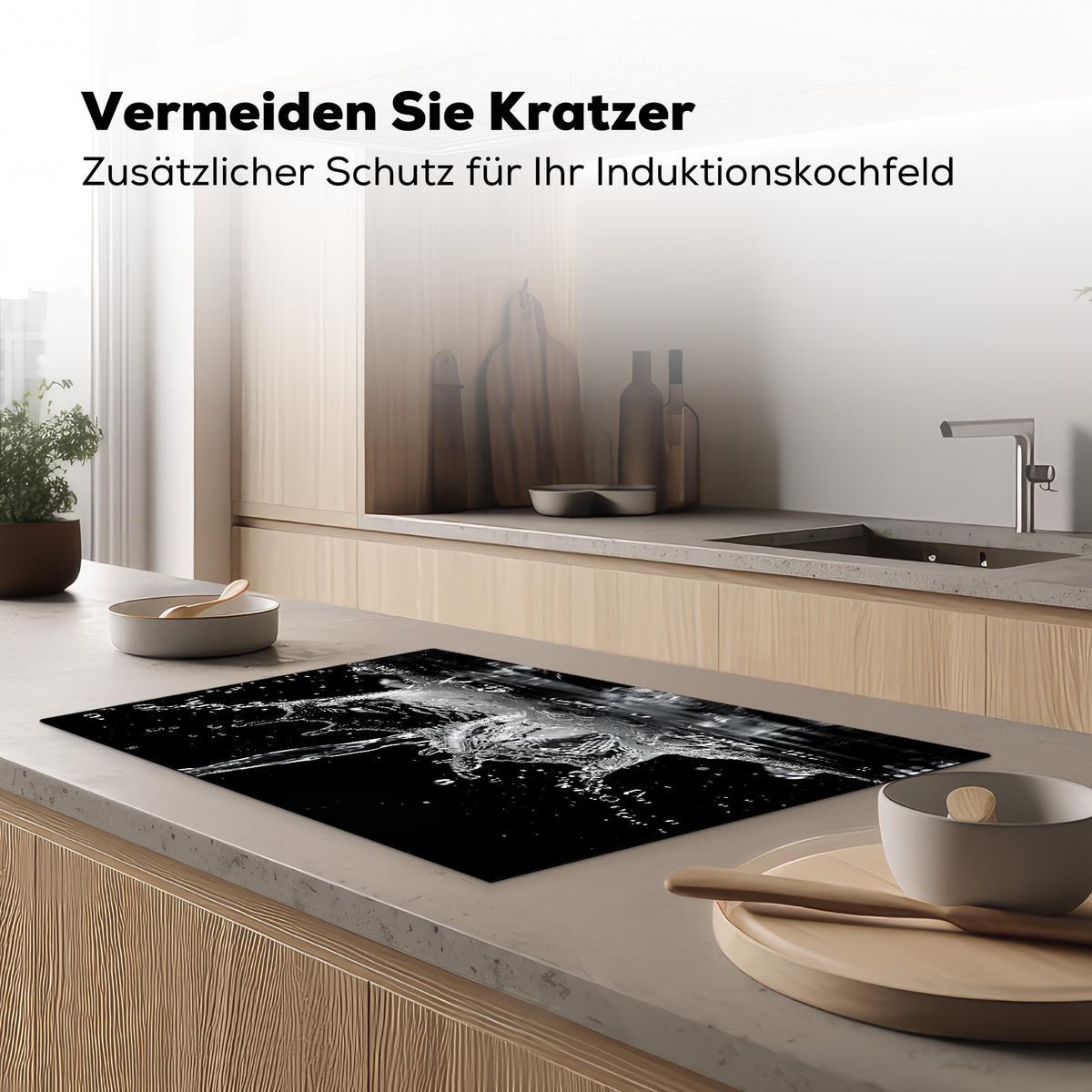 HERDABDECKPLATTE Wasser - Spritzwasser - Schwarz Induktionsmatte 81x52 cm - Schwarz, Kunststoff (81/52/0.2cm) - MuchoWow