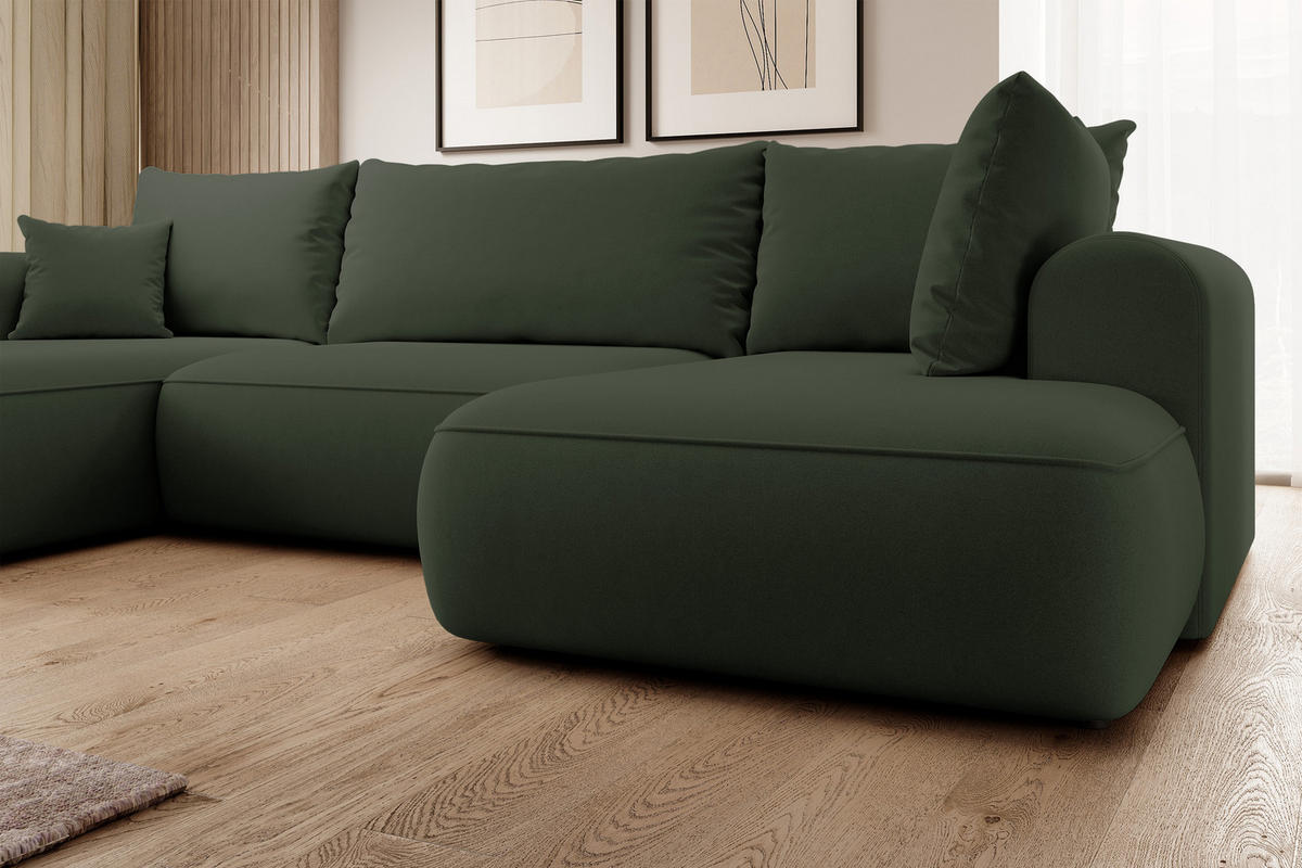 WOHNLANDSCHAFT Ovo Olivgrün Velours - Schwarz/Olivgrün, Textil (380/95/167cm) - Selsey