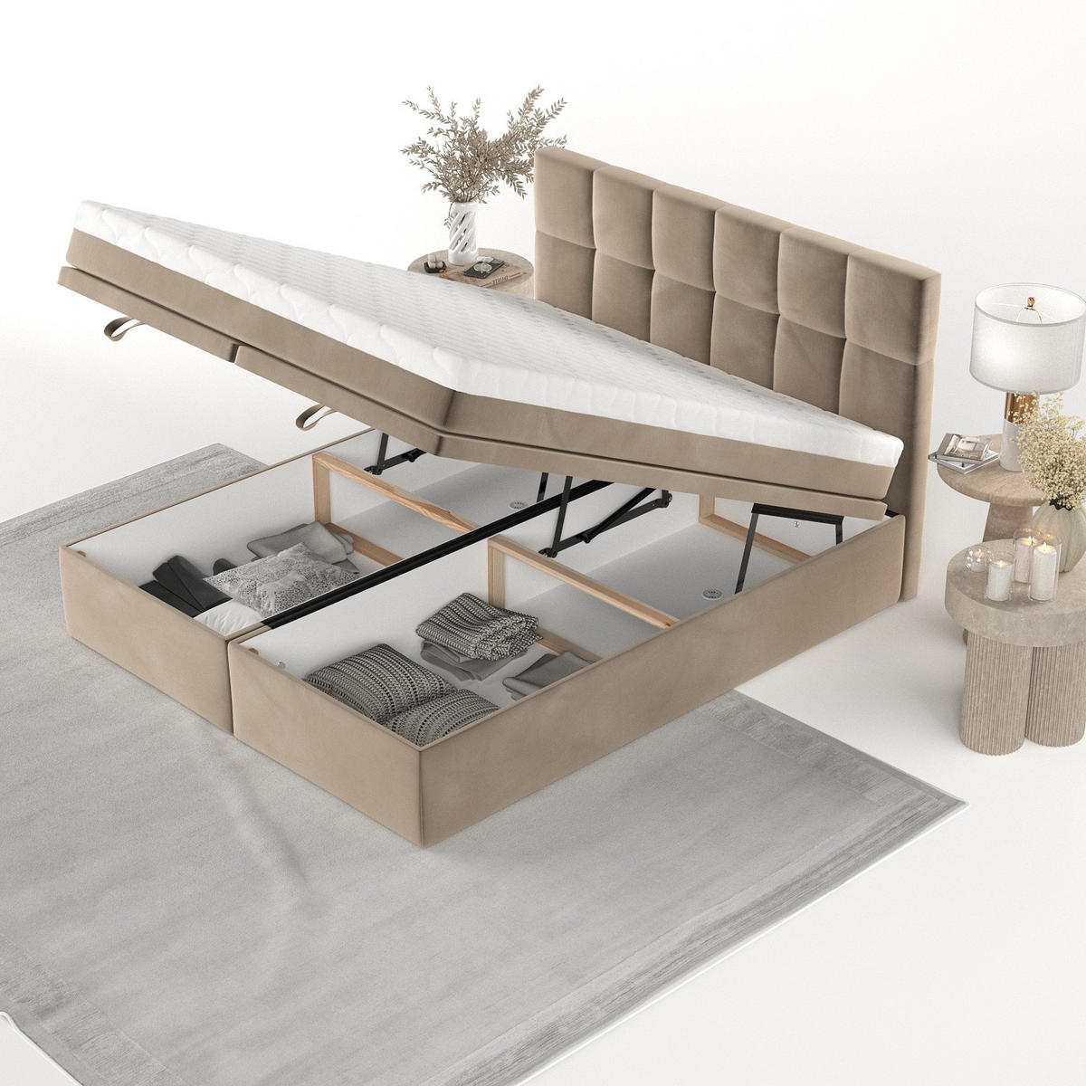 BOXBETT Elano 180/200 cm Taupe im Paros Stoff - Taupe/Schwarz, Holz/Holzwerkstoff (180/200cm) - AltaBeds