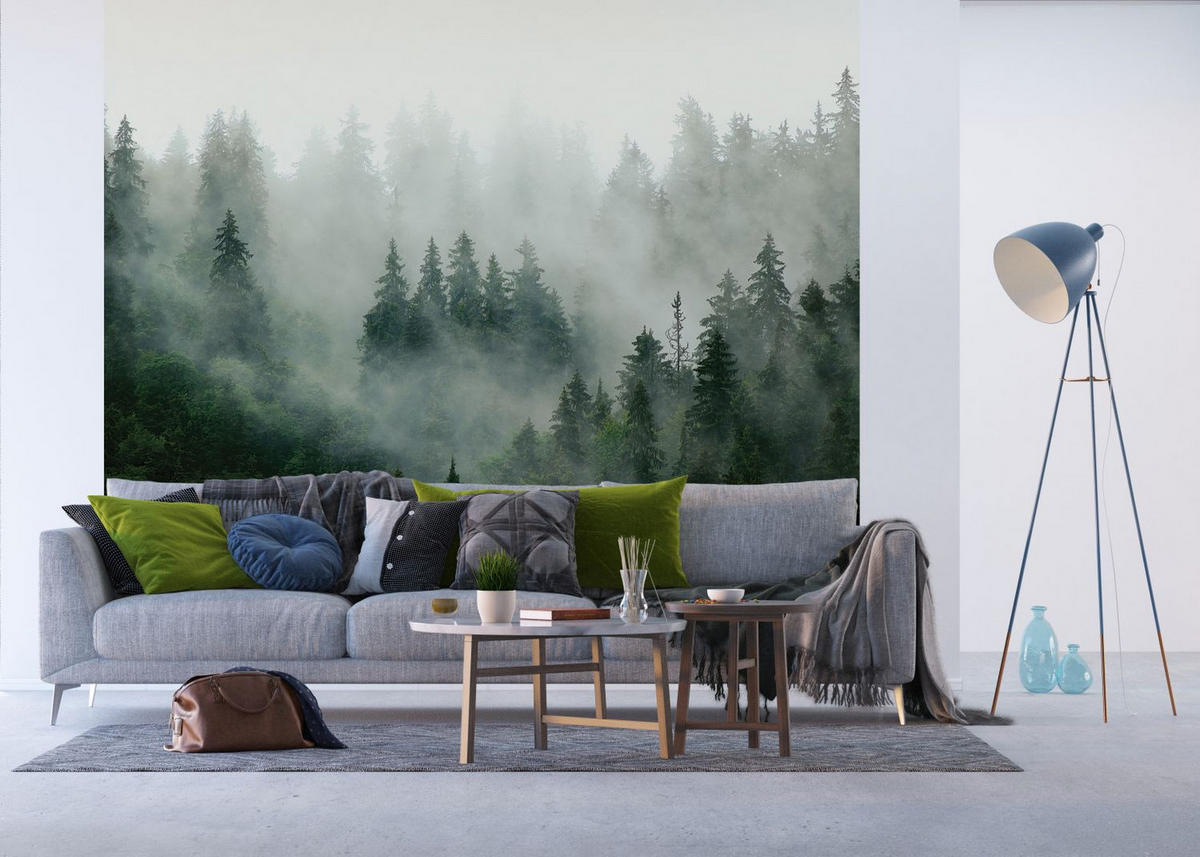 FOTOTAPETE Berglandschaft mit Bäumen 270 x 300 cm - Grün, Papier (270/300cm) - Sanders & Sanders