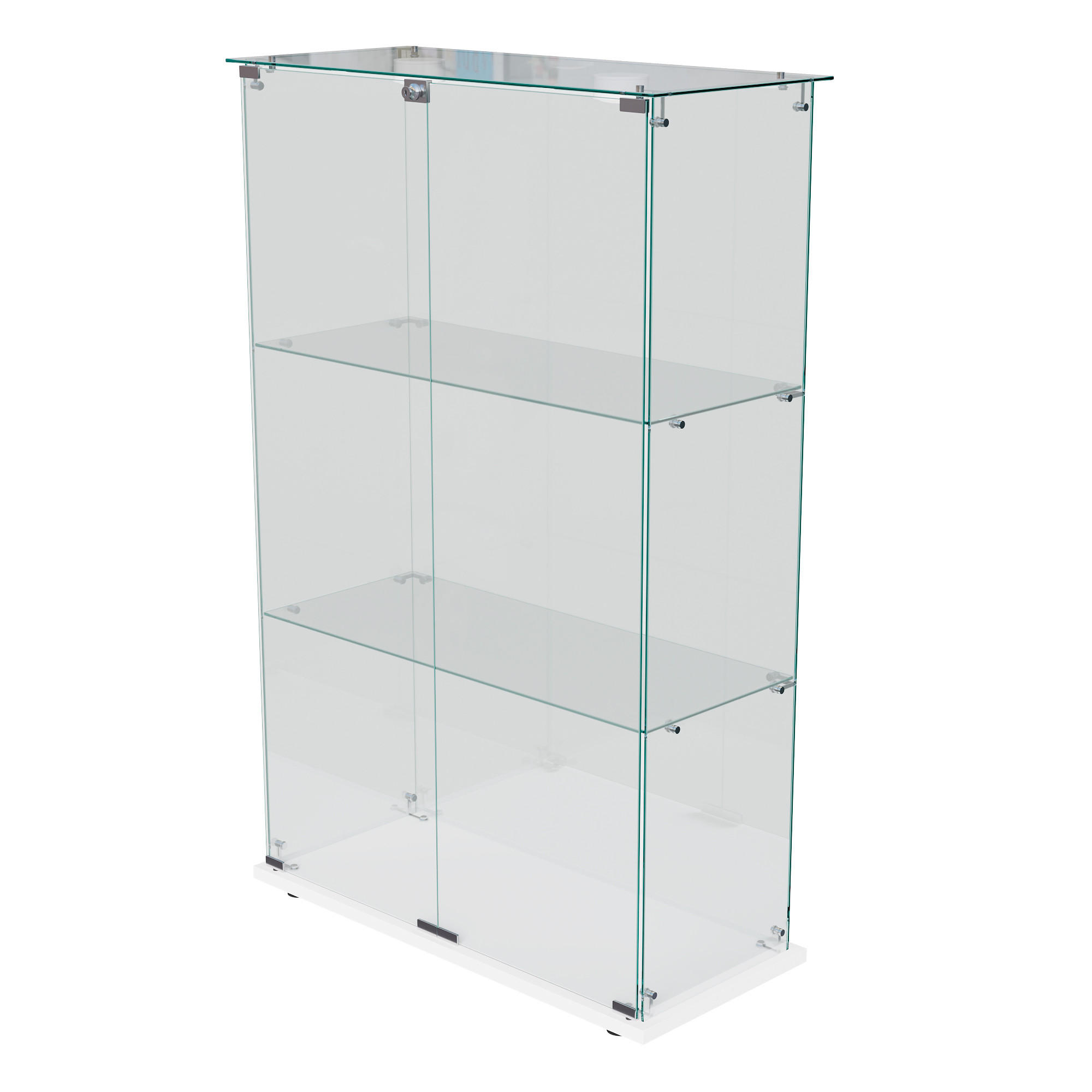 GLASVITRINE, stehend mit 3 Einlegeböden, Touch-LED, Doppeltür mit Schloss, Weiß - Weiß, Glas (78.5/123.3/35cm) - BRILVERDE