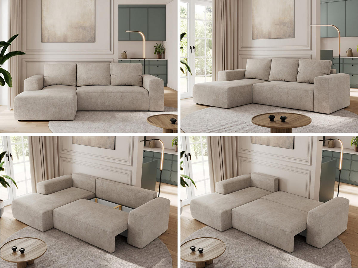 ECKSOFA TRENTINO L Beige Stukture - Links - Beige/Schwarz, Textil (266/164cm) - MKS