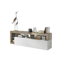 TV-MÖBEL mit 1 Tür & 4 Ablagen - Weiß lackiert & Eichefarben - SEFRO - Naturfarben, Holz (42/58/184cm) - Vente-Unique