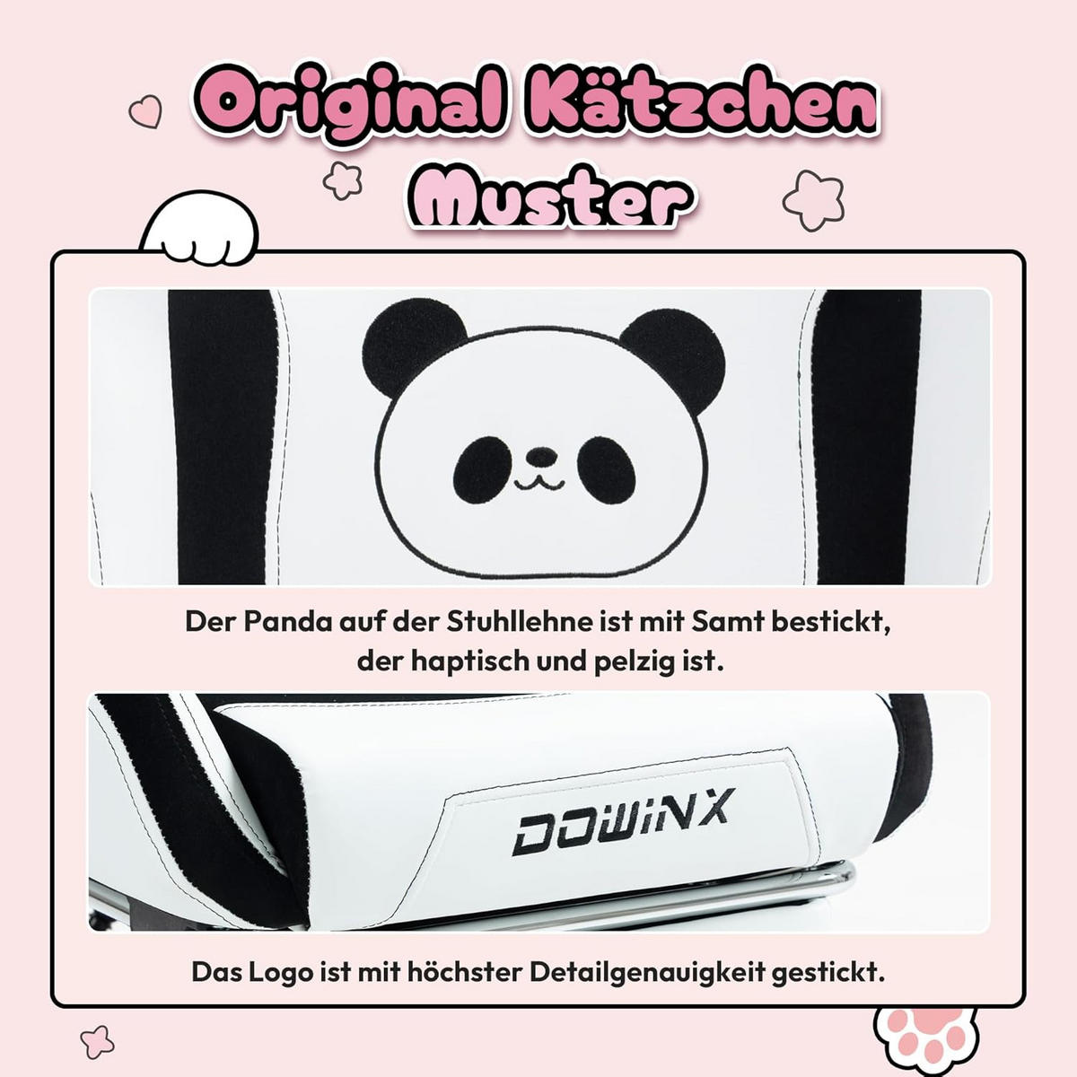 GAMING Stuhl & Lendenwirbelstütze/Hoher Rückenlehne/Fußstütze PU-Leder - Weiß Hochglanz, Leder (72/118/72cm)