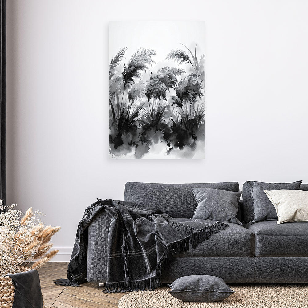 LEINWANDBILD Pampasgras Schwarz-Weiß 80x120cm - Schwarz, Textil (80/120cm) - Feeby