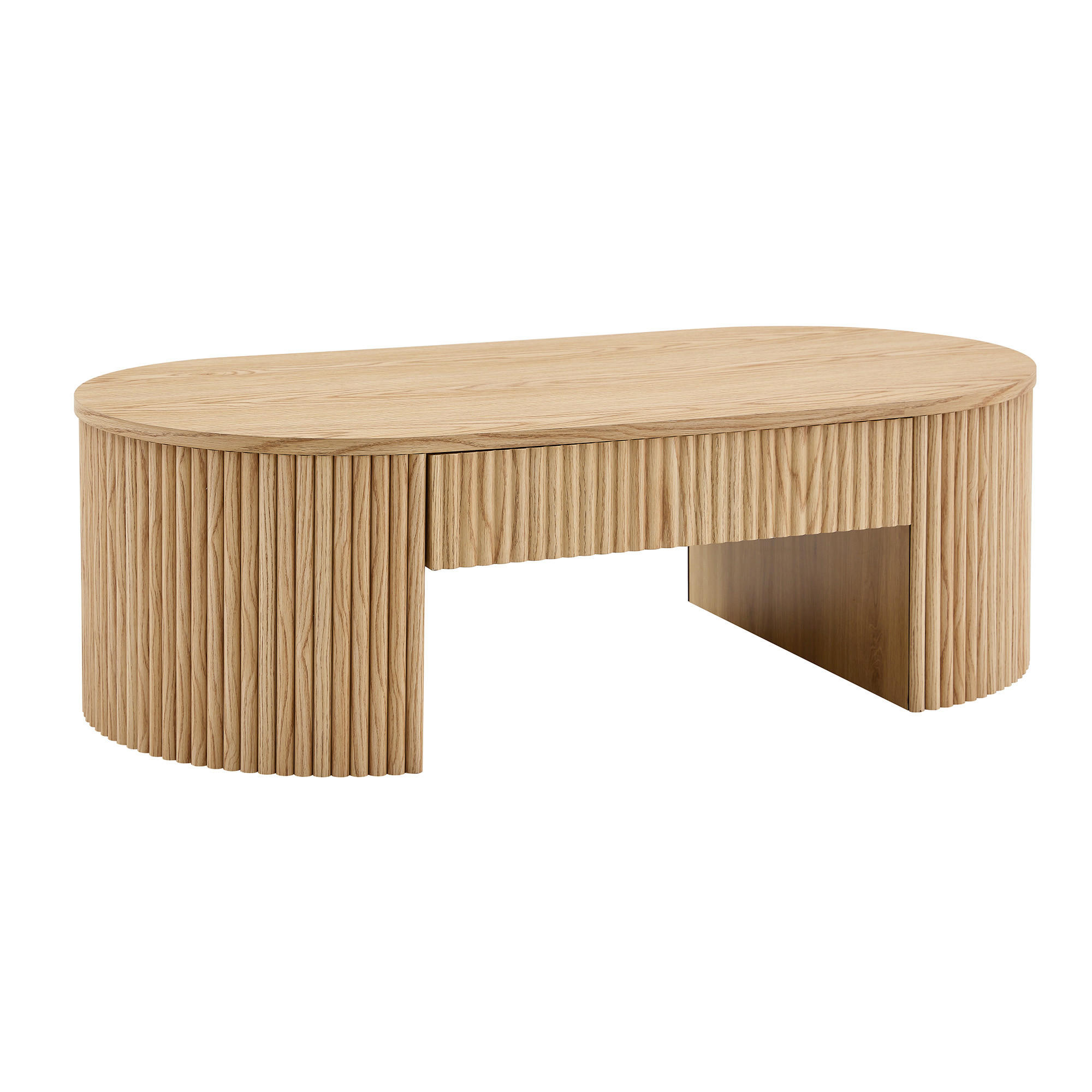 COUCHTISCH Oval Eichenoptik mit Schublade & Fluted Design - Naturfarben, Holzwerkstoff (54/105/38cm) - Urban Meuble