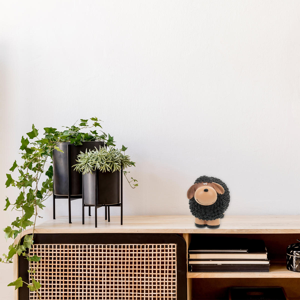 SCHAF-GARTENFIGUR - Schwarz, Kunststoff (21/16/12.5cm) - Relaxdays