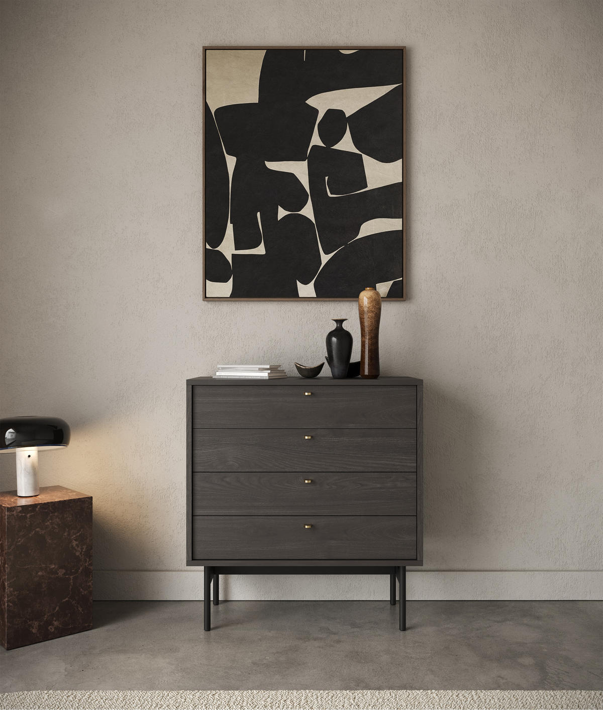 KOMMODE Olar Holzoptik Esche Portland Schwarz 85,5 cm - Goldfarben/Schwarz, Holzwerkstoff/Metall (85.5/91.9/38cm) - Selsey