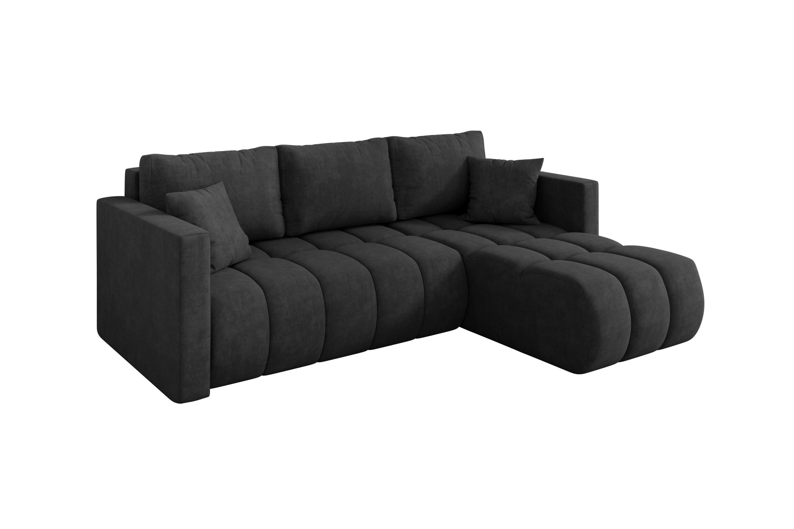ROHOVÁ SEDAČKA s funkcí spaní, otoman vpravo GARD-L 226x146x85 tmavě šedá velur - černá/antracitová, kompozitní dřevo/textil (226/146cm) - ALTDECOR