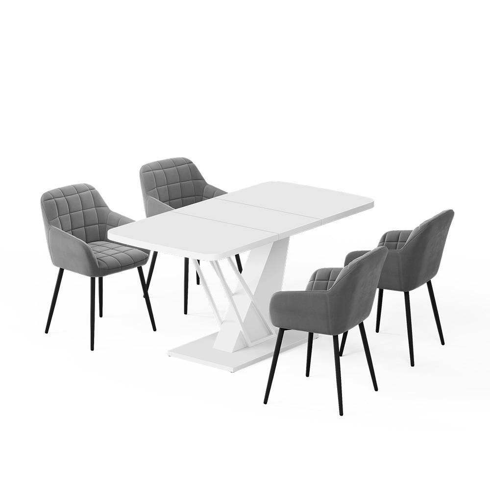 Vicco JÍDELNÍ STŮL SESTAVA Fenaro, Bílá, 120 x 80 cm se 4 jídelními židlemi