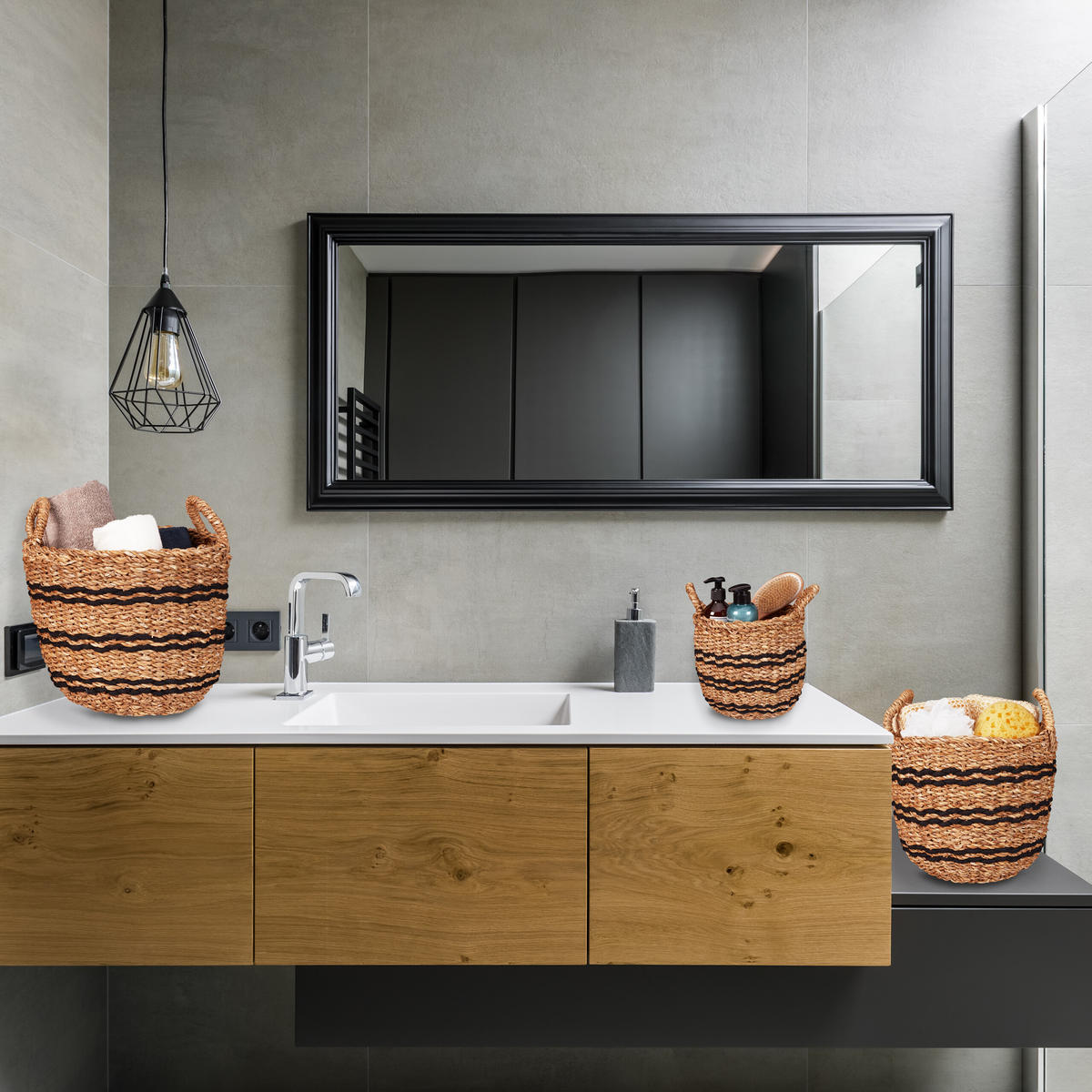 3XAUFBEWAHRUNGSKORB - Hellbraun, Textil (35/35/35cm) - Relaxdays