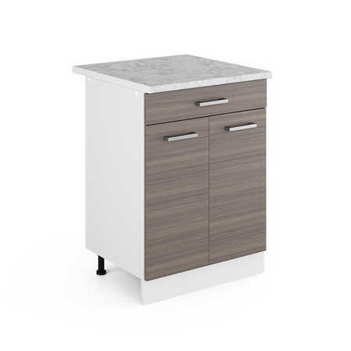 KÜCHENUNTERSCHRANK R-Line Edelgrau 60 cm mit Schublade, AP Marmor - Weiß/Braun, Holzwerkstoff (60/81.6/60cm) - Vicco