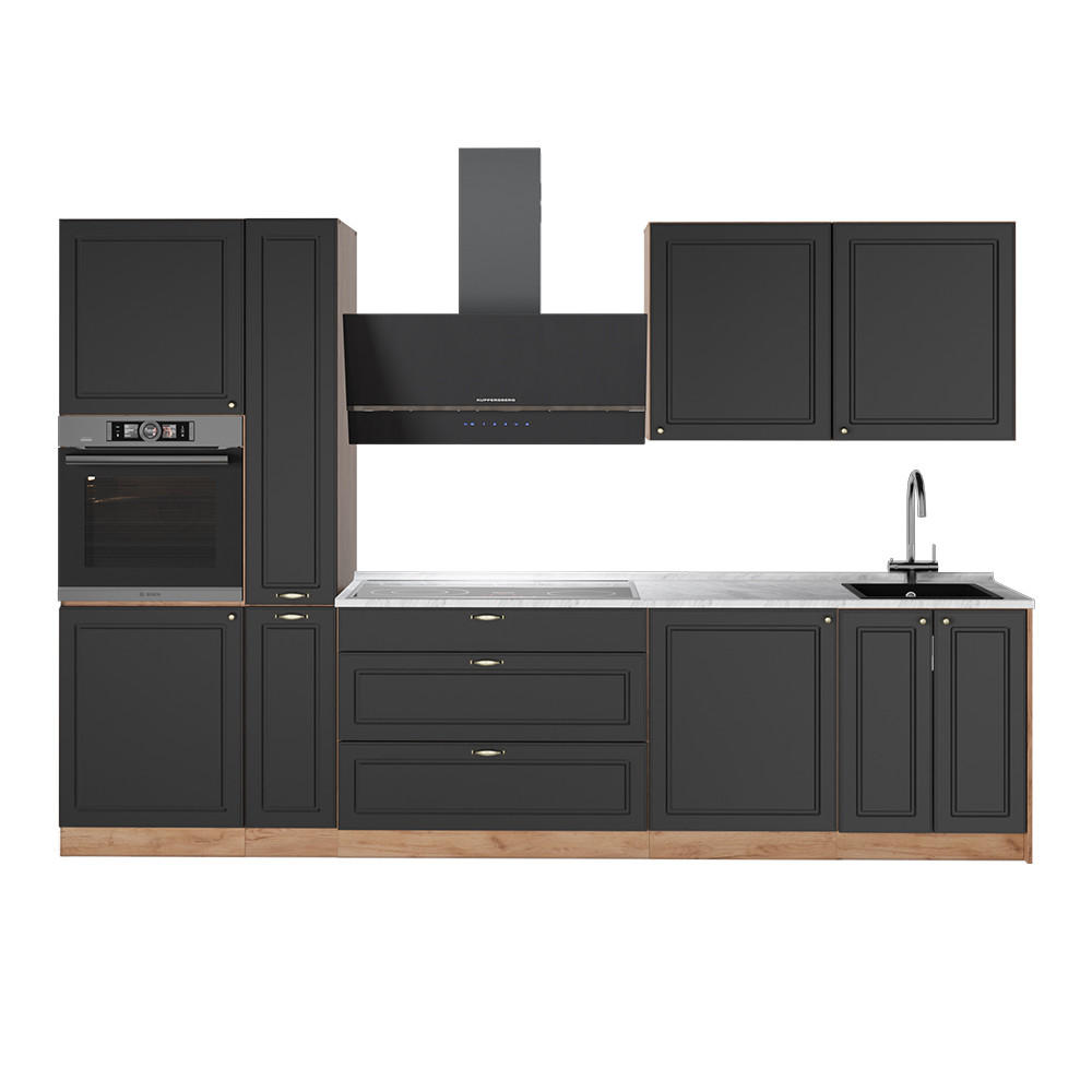 KUCHYNKA Fame-Line, Antracitovo-zlatý vidiecky dom/Dub Goldkraft, 310 cm, AP Marble - dub medový/antracitová, kompozitné drevo (310/206.8/60cm) - Vicco