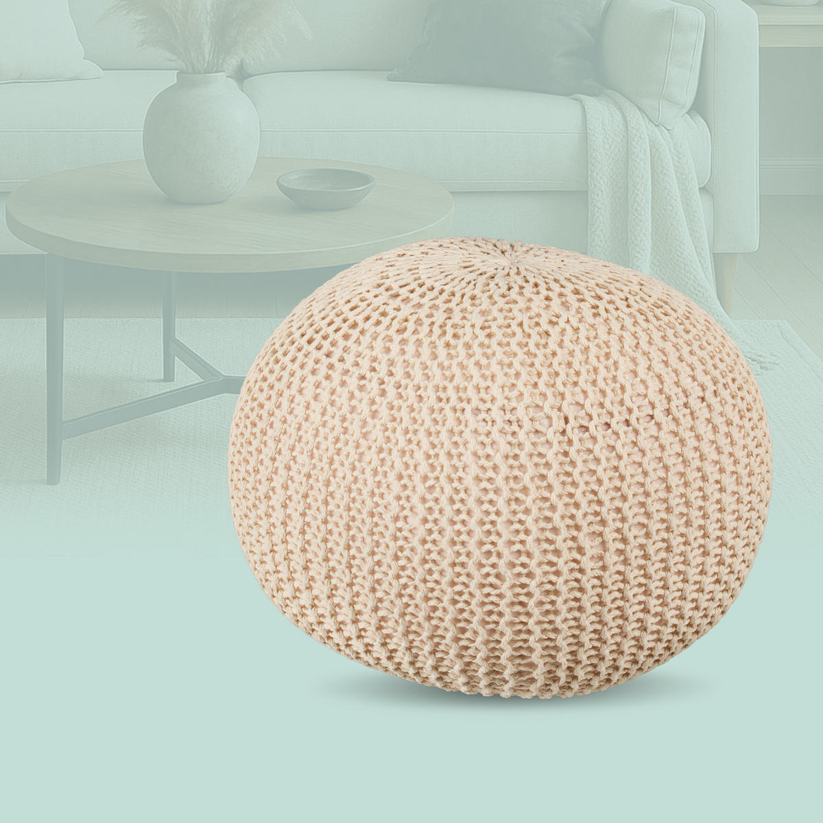 STRICKPOUF - Beige, Kunststoff/Textil (46/33/46cm) - Relaxdays