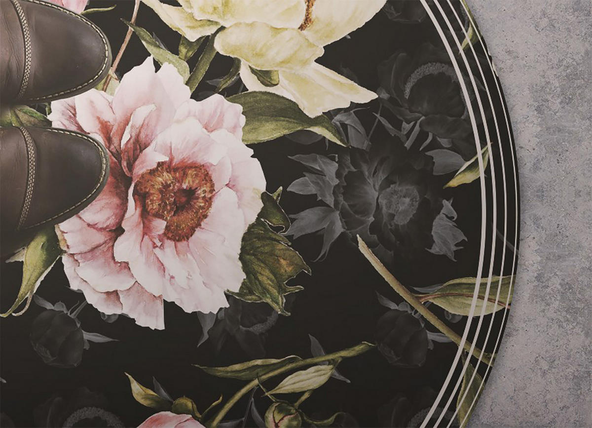 VINYL TEPPICH Ø90 cm Rosen - Hellrosa/Schwarz, Kunststoff (90/90cm) - TULUP