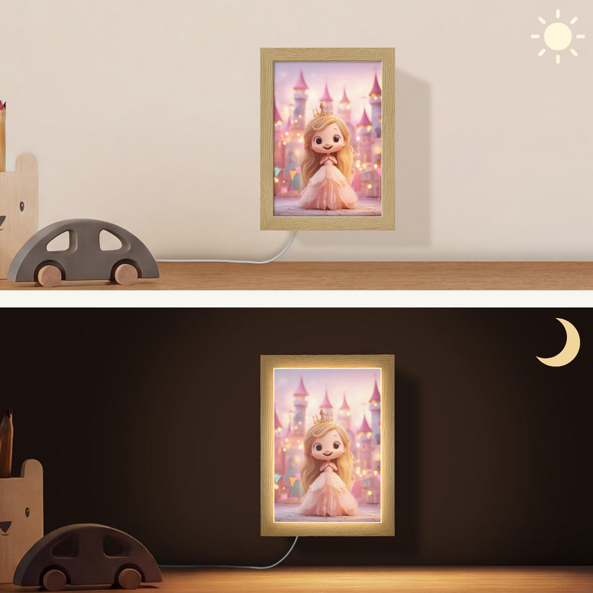 NÁSTĚNNÁ LAMPA Princezna - Růžová - Zámek 15x20 cm - růžová, kompozitní dřevo (15/20/8cm) - OnlyWow