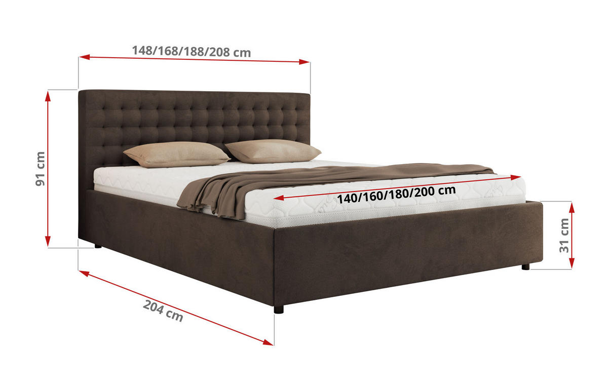 POLSTERBETT PAVO CLASSIC 180/200 - Braun Velvet - Pocket-Matratze - Braun, Textil (180/200cm) - MKS