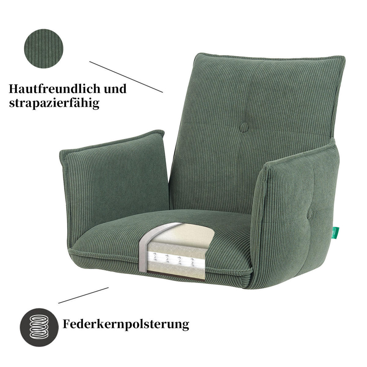 ARMLEHNSTUHL Mika-Emil 2er-Set - Nussbaumfarben/Grün, Eichenholz/Holz (60/88/63cm) - DUBI Möbel