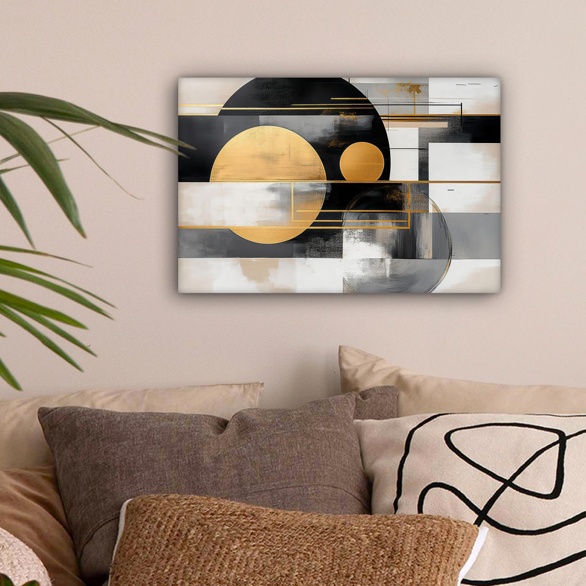 LEINWANDBILD Abstrakt - Gold - Silber - Formen - Ästhetisch - Modern Deko Schlafzimmer 30x20 cm - Goldfarben, Textil (30/20cm) - MuchoWow