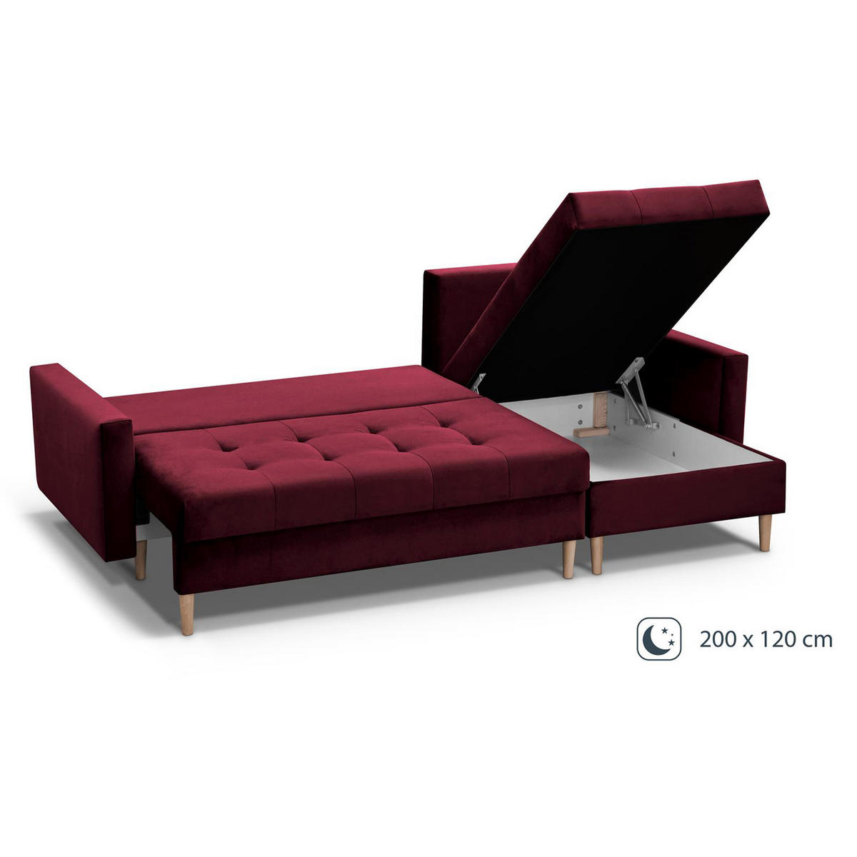 ROHOVÁ POHOVKA Halant s úložným prostorem, univerzální otoman, velurová látka, bordó - bordeaux, textil (220/140cm) - Beautysofa