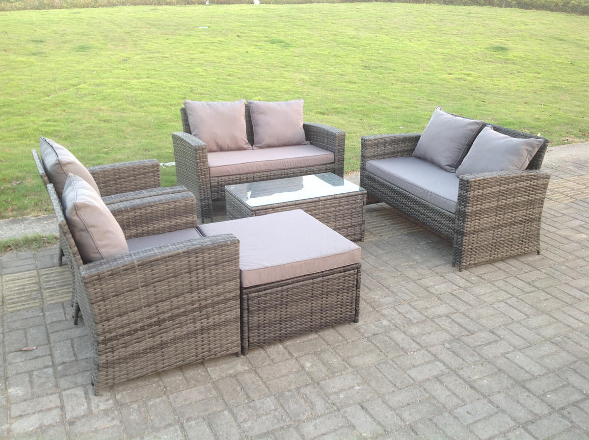 GARTENGARNITUR Polyrattan 7-Sitzer - Dunkelgrau, Metall - Fimous