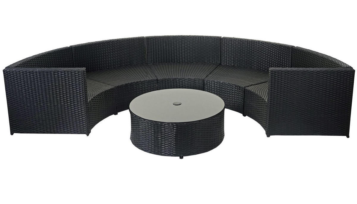 POLY-RATTAN GARNITUR RUND Schwarz, Anthrazit, Orange - Anthrazit/Schwarz, Kunststoff - MCW