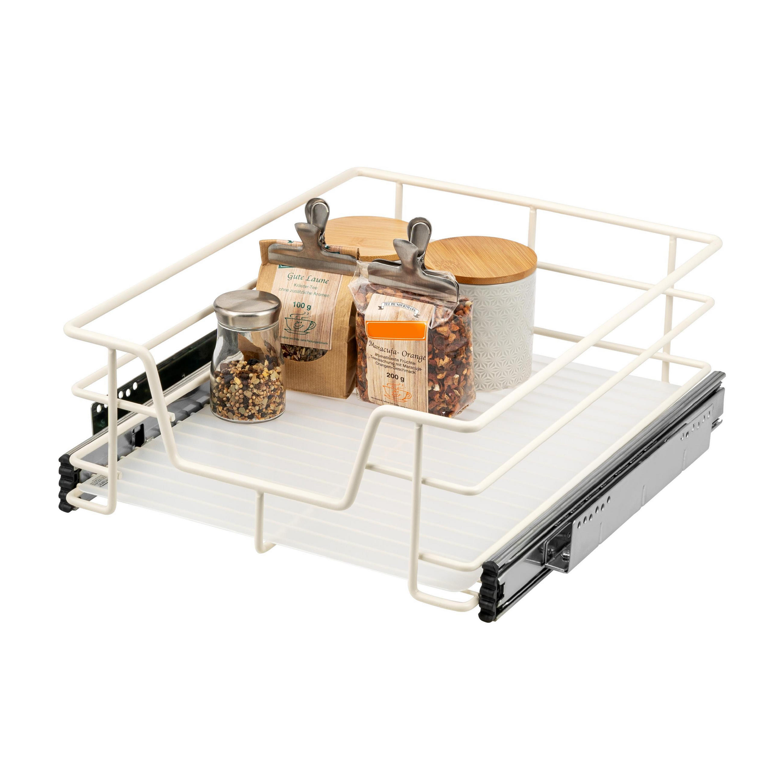 TELESKOPSCHUBLADE 50 cm Breite, mit Einlegeboden, Küchenschublade, cremeweiß - Creme, Metall (47/14/44cm) - bremermann