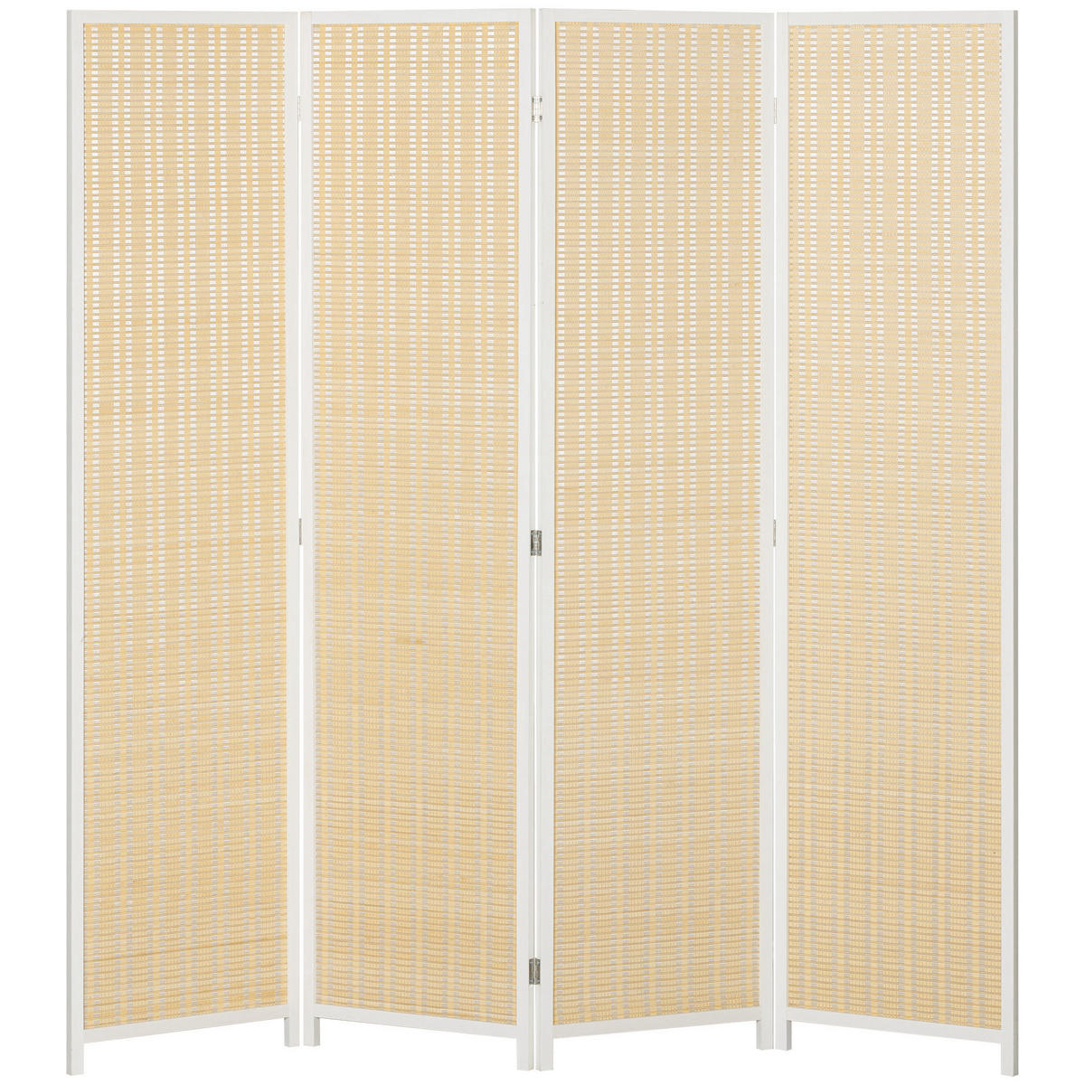 PARAVENT DE-14278 4-teilig, 180x180 cm, Faltbar Naturholz - Weiß, Naturmaterialen (180/180/1.7cm) - ComfortXL
