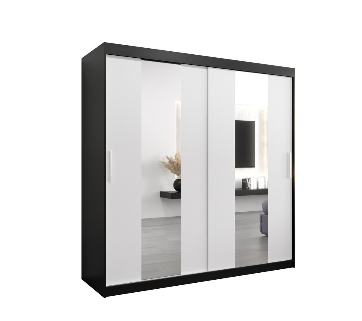 SCHWEBETÜRENSCHRANK 200/200/62 2-türig - Silberfarben/Schwarz, Holz/Kunststoff (200/200/62cm) - Abiks Möbel