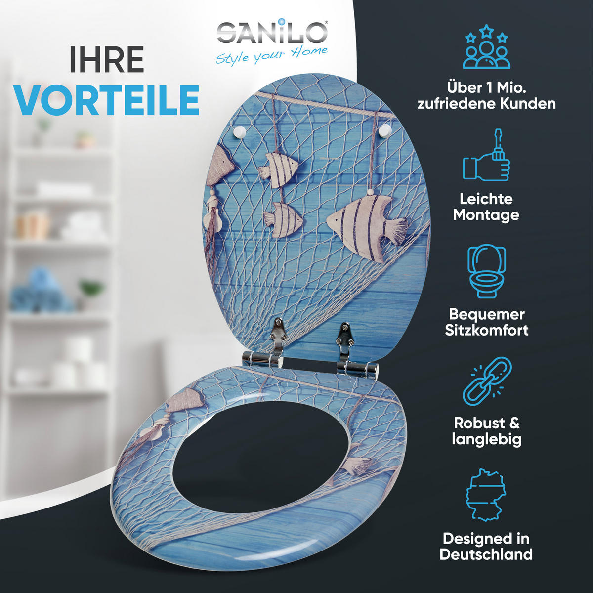 WC-SITZ mit Absenkautomatik Seefahrt - Blau, Holzwerkstoff (38/6/47cm) - Sanilo