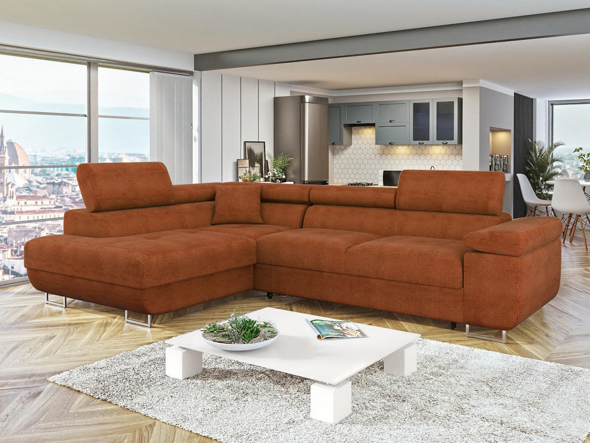 ECKSOFA Torezio, Seite: Links - Dunkelorange, Holz/Textil (274/203cm) - MIRJAN24