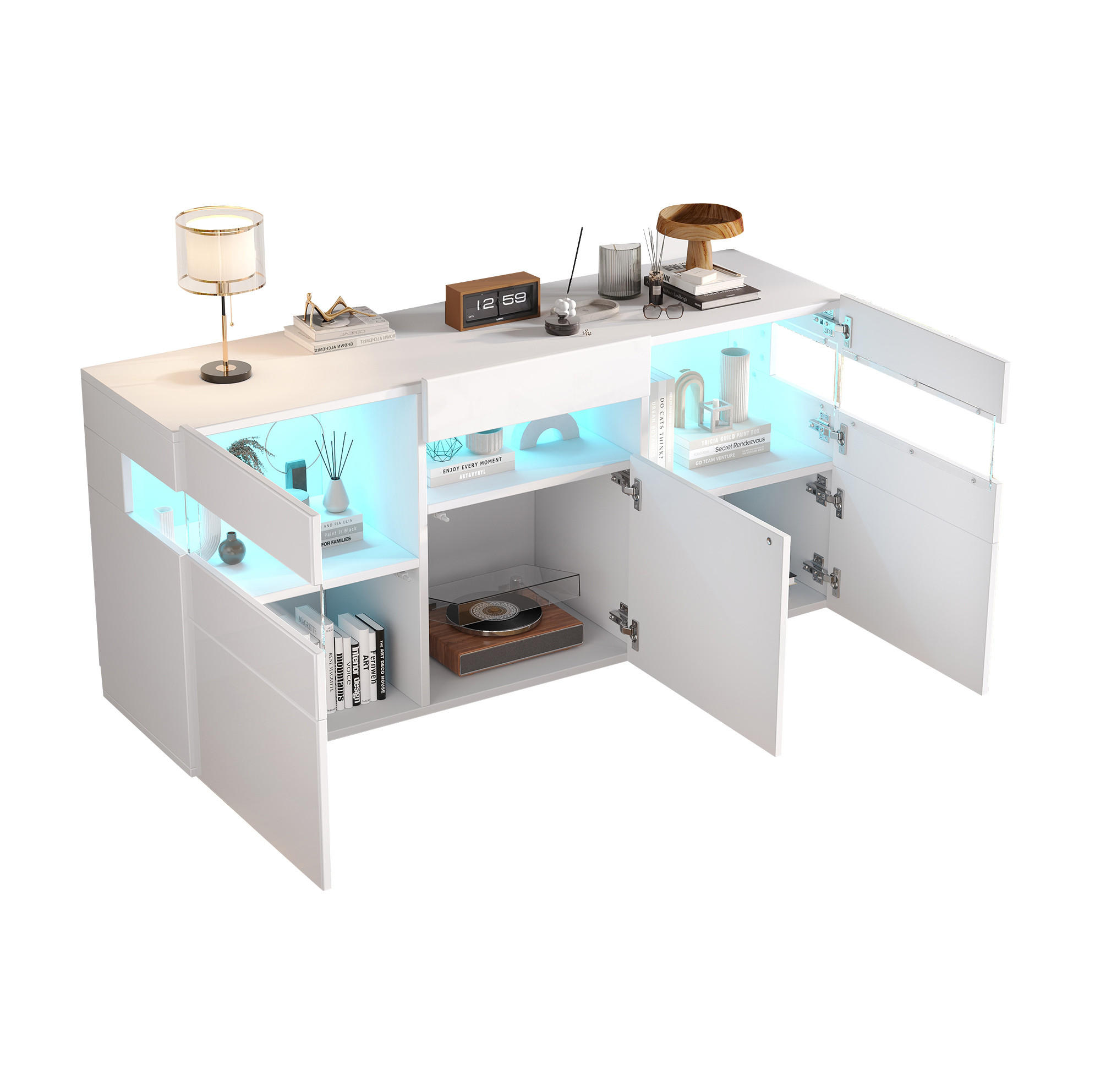 SIDEBOARD, 140/40,5/66,5 cm, bílá z dřevotřísky, LED osvětlení ovládané aplikací - bílá, kompozitní dřevo (140/66.5/40.5cm) - Modenvie