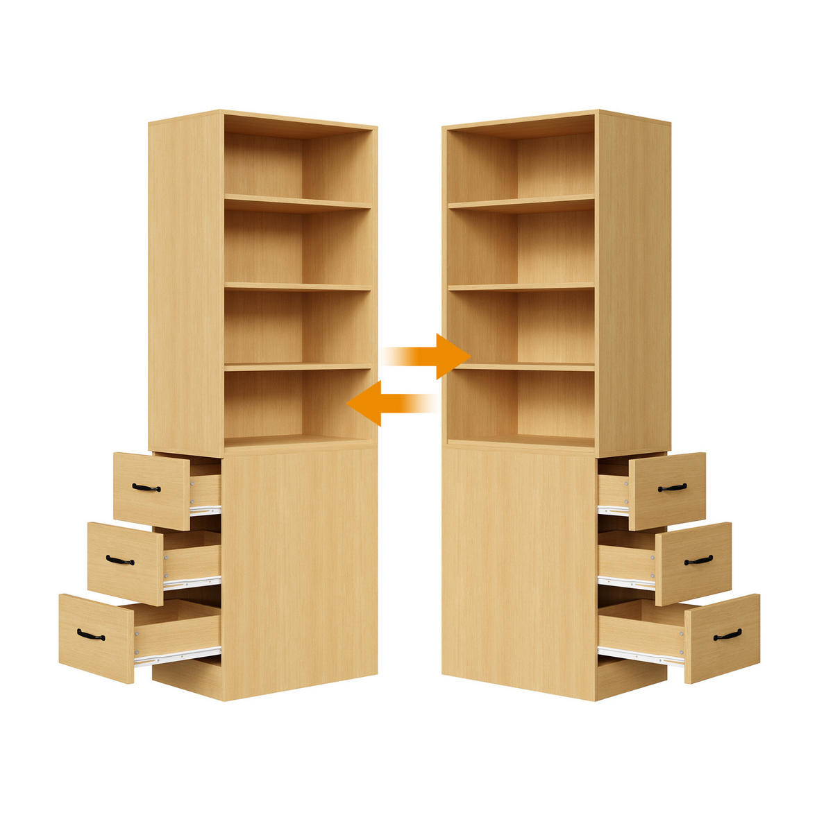 HIGHBOARD 60/38/180 cm in Eiche mit 3 Seitenschubladen und verstellbaren Böden - Eichefarben, Holzwerkstoff (60/180/38cm) - Flora Grace