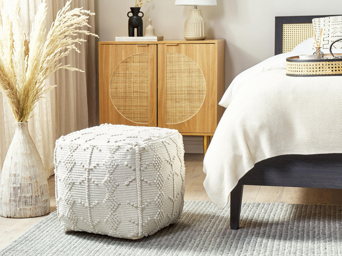 POUF Warangal 40/40/40 cm - Weiß, Naturmaterialien/Textil (40/40/40cm) - Beliani