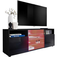 SIDEBOARD TV URBINO Black, LED Beleuchtung Mehrfarbige - Schwarz, Glas/Holzwerkstoff (140/53/35cm) - Komodee