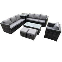 GARTENMÖBELSET mit Couchtisch Polyrattan 9-Sitzer - Dunkelgrau/Grau, Glas/Kunststoff - Fimous