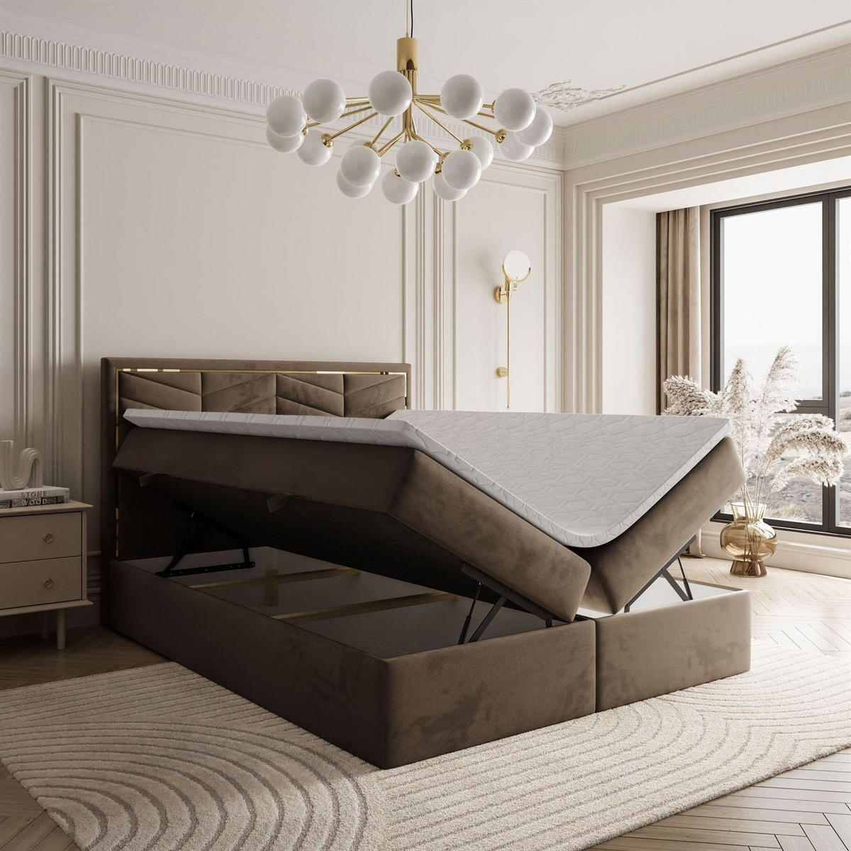 KONTINENTALBETT AURORA 140x200 mit Bettkasten Royal Velvet 196 - Braun, Textil (140/200cm) - Lookway