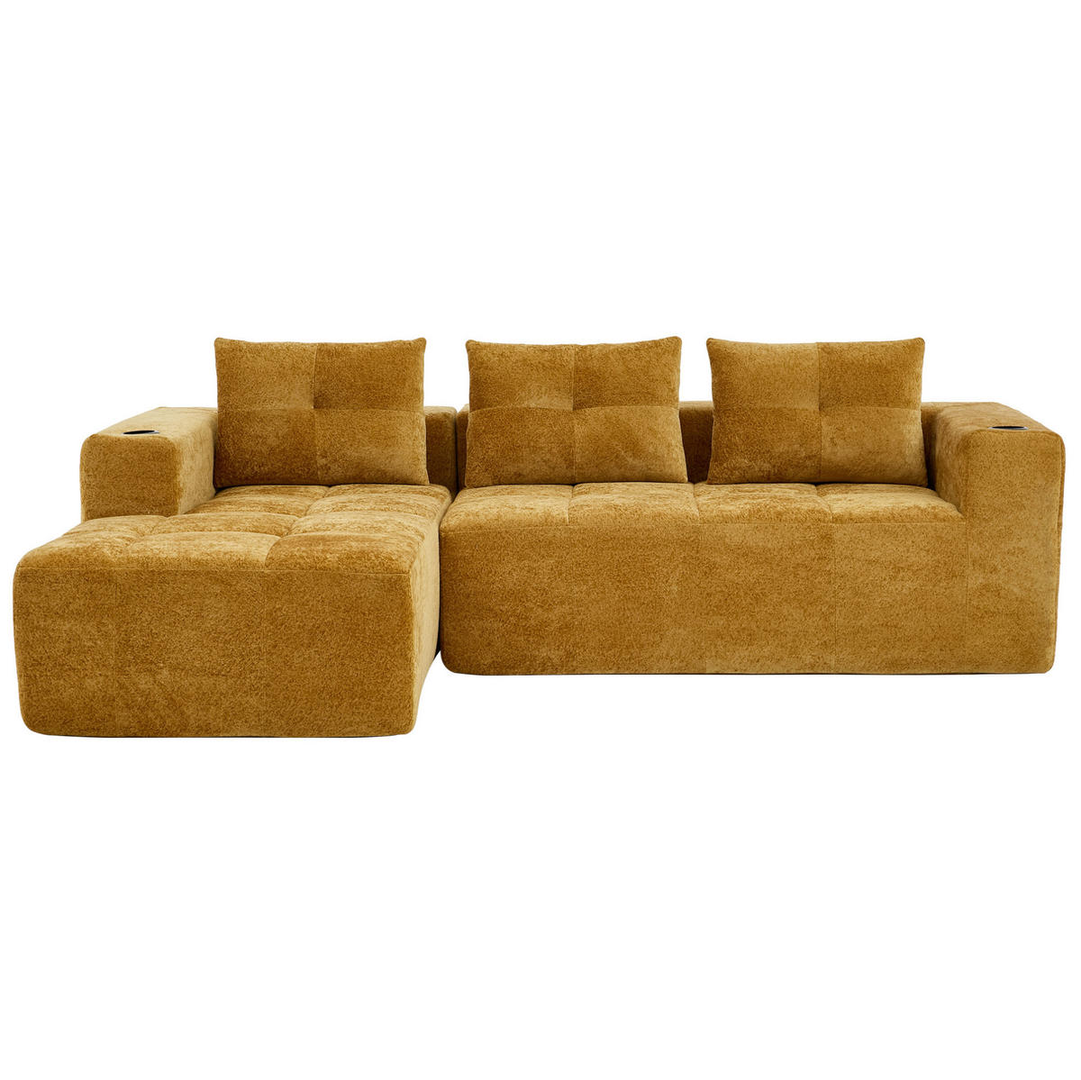 ECKSOFA 258 cm mit Becherhaltern, tiefem Sitzkomfort und Chenille-Bezug, Gelb - Gelb, Textil (258/163cm) - Redom