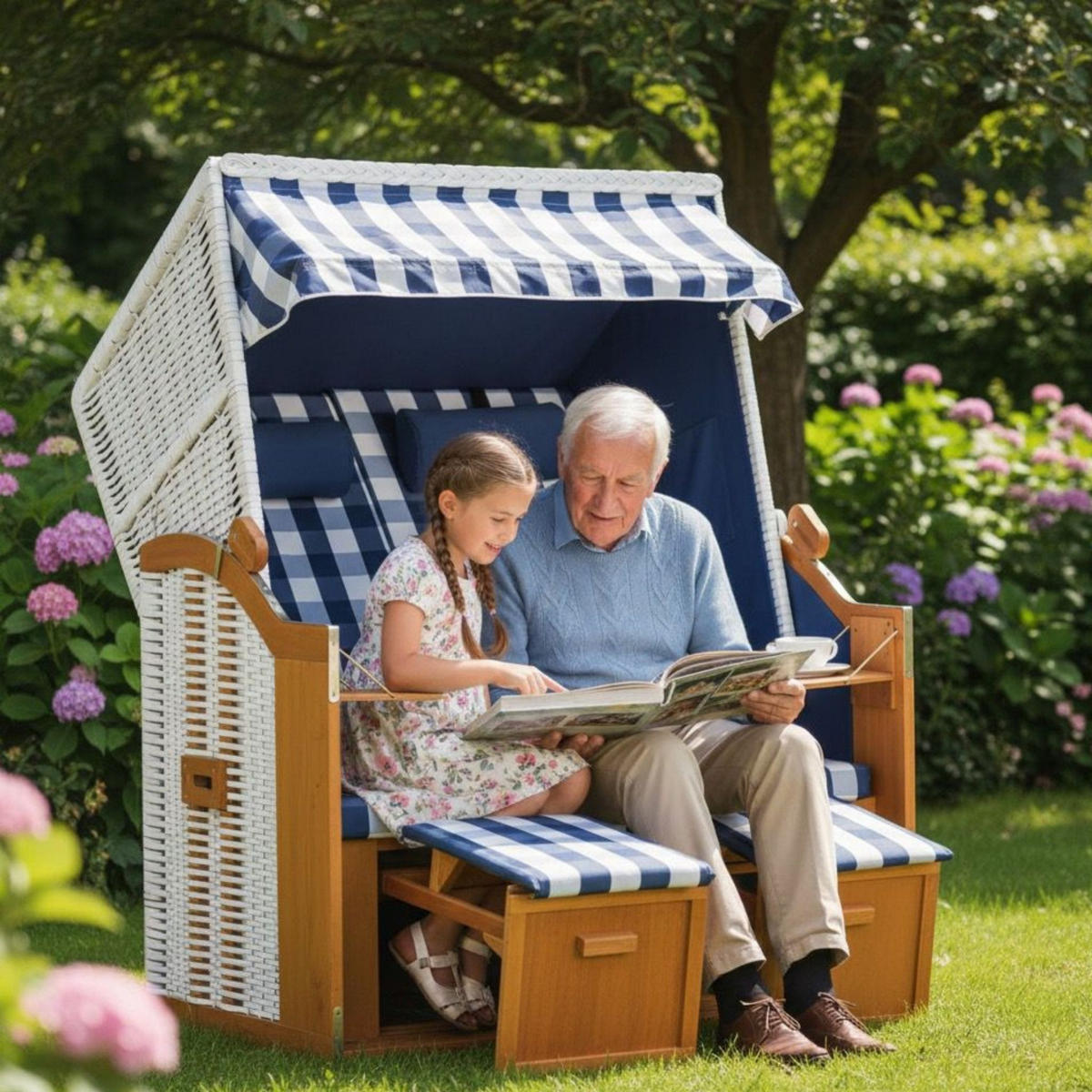 STRANDKORB Ostsee 2-Sitzer PE weiß - Blau/Weiß, Metall (120/160/80cm) - Mr. Deko