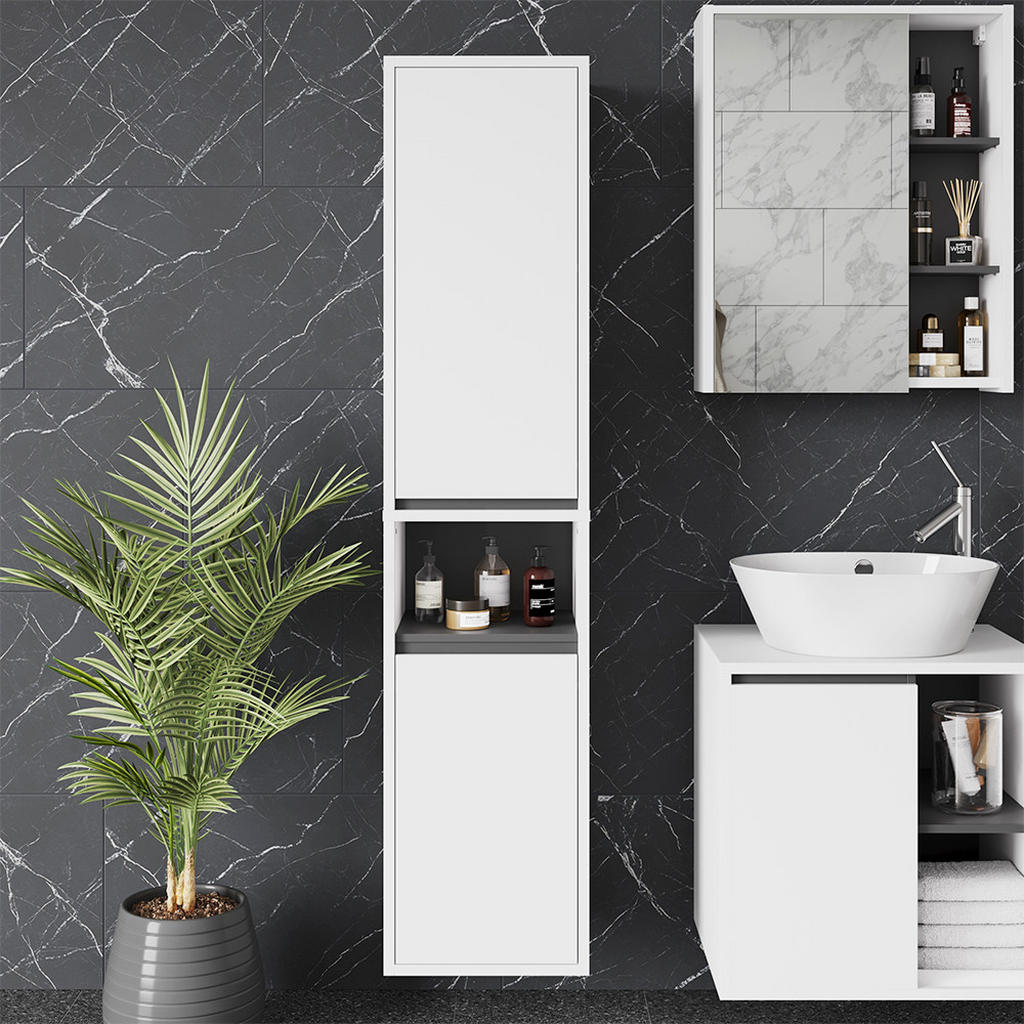 Thumbnail - Vicco Hochschrank, Weiß, Grau, Holzwerkstoff, 3 Fächer, Rechteckig, 38x170x33 cm, Badezimmer, Badezimmerschränke, Hochsc...