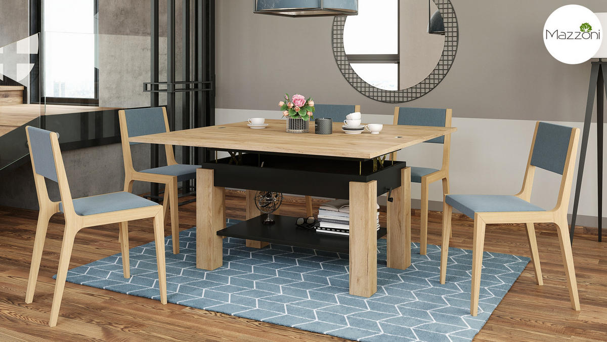 COUCHTISCH rechteckig Eiche Gold - Schwarz ausziehbar höhenverstellbar - Eichefarben/Schwarz, Holzwerkstoff (65/130/60cm) - designimpex