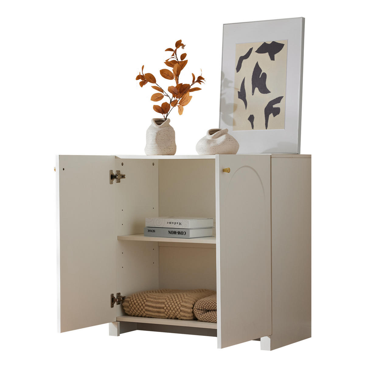 KOMODA 80/40/80 cm s 2 vrata, lučnim uzorkom i zlatnim ručkama, Bijela - bijela, drvni materijal (80/80/40cm) - Redom