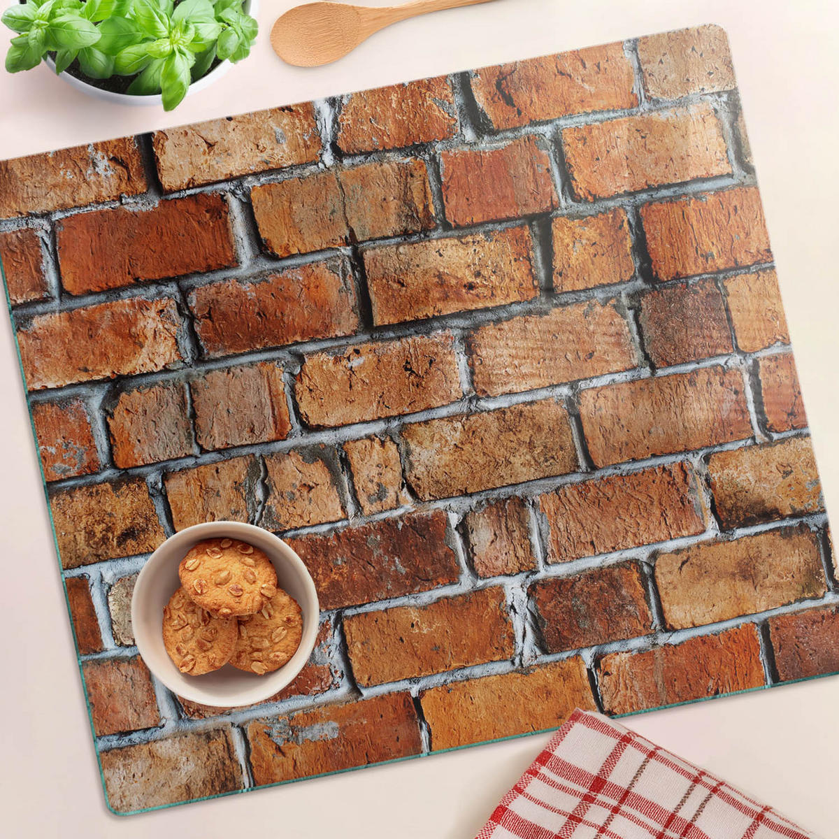 GLASPLATTE 60x52 cm Ziegelmauer - Braun, Glas (60/0.4/52cm) - TULUP