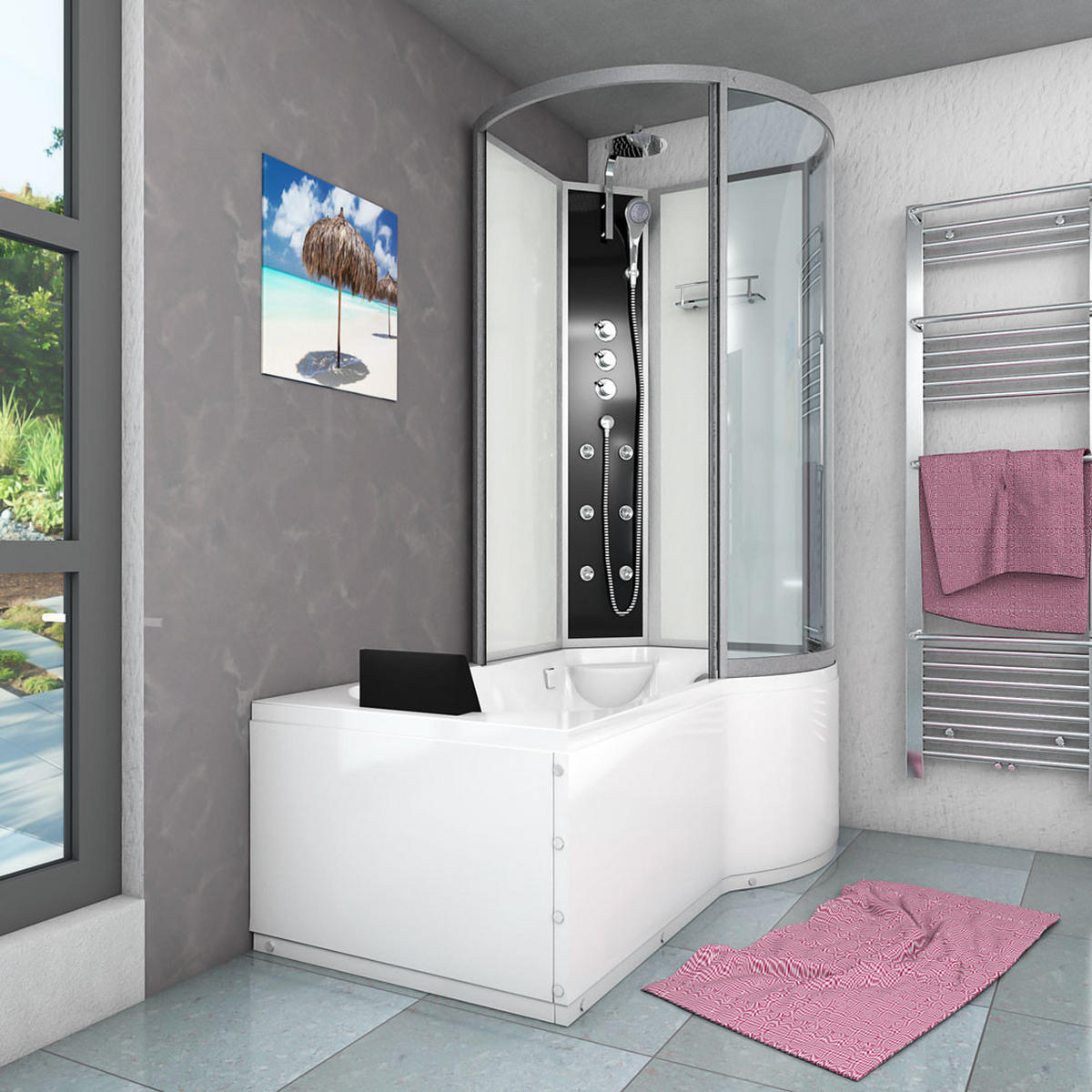 DUSCHKABINE mit Wanne K50-L02 Weiß 170x100 - Weiß, Glas/Kunststoff (170/98/225cm) - AcquaVapore by Sandra Jentho