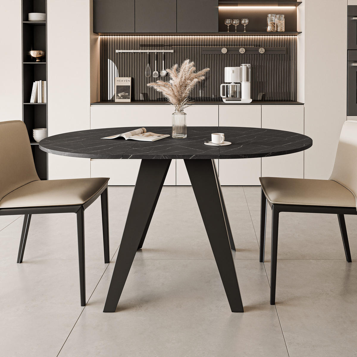 ESSTISCH ausziehbar auf MDF, Schwarz - Schwarz, Holzwerkstoff (90/90/76cm) - Idohome